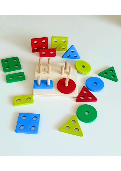 Doğal Ahşap Eğitici Oyuncak Kare 4'lü Sütun Geometrik Şekil modelleri