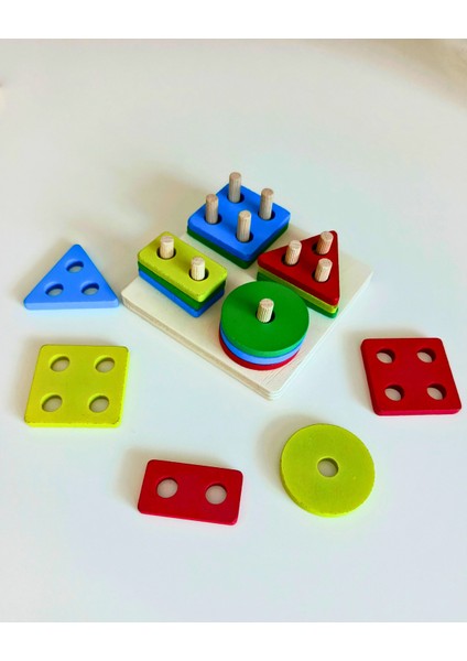 Doğal Ahşap Eğitici Oyuncak Kare 4'lü Sütun Geometrik Şekil fırsatları