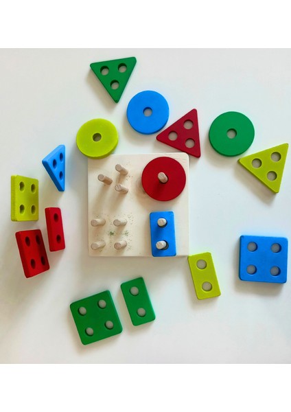 Doğal Ahşap Eğitici Oyuncak Kare 4'lü Sütun Geometrik Şekil indirimleri