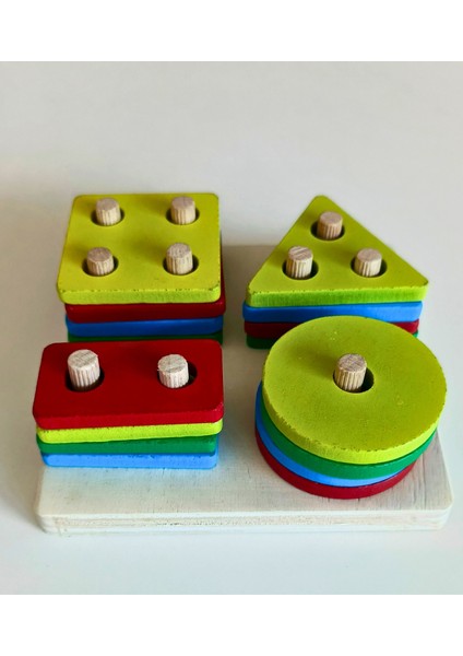 Doğal Ahşap Eğitici Oyuncak Kare 4'lü Sütun Geometrik Şekil