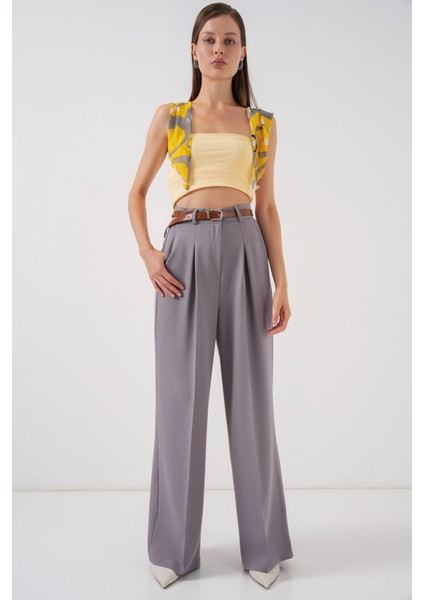 Kadın Bdart Yüksek Bel Pileli Palazzo Pantolon Gri