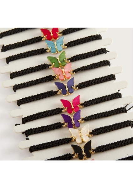 Lvsqvr Kelebek Sedef Makrome Örgülü Bileklik-Siyah