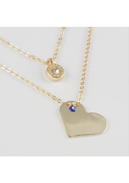 Lvsqvr Kalp Figürlü Nazarlı Plaka Ikili Kolye-Sarı fiyatları