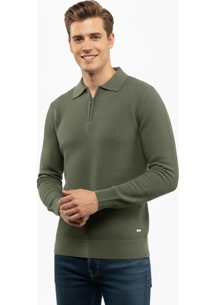 Erkek Fermuarlı Polo Yaka Triko Kazak 5240F BGL-ST04852