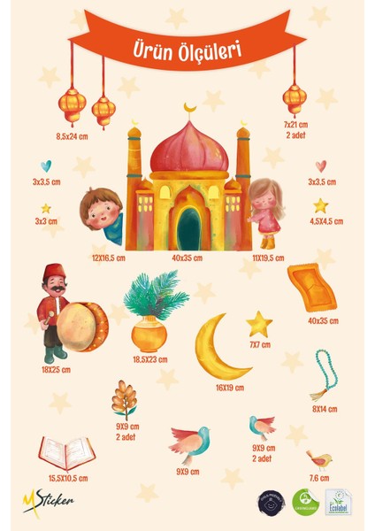 Ramazan-I Şerif Sticker Seti Suluboya Tonlarında Özel Tasarım Çocuk Bebek Odası Cami ve Çocuk Stick fırsatları