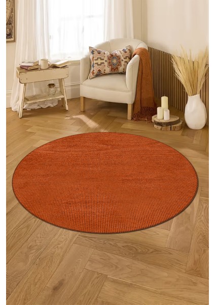 Azra Kiremit Yuvarlak Mutfak Halısı | Yıkanabilir, Kaymaz Taban, Yumuşak Dokulu Antre Kilimi