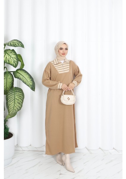 Çizgili Fermuarlı Iki Ip Elbise