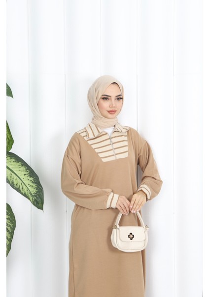 Çizgili Fermuarlı Iki Ip Elbise modelleri