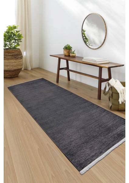 Azra Antrasit Yolluk Halı | Yıkanabilir, Kaymaz Taban, Modern Koridor Antre Kilimi