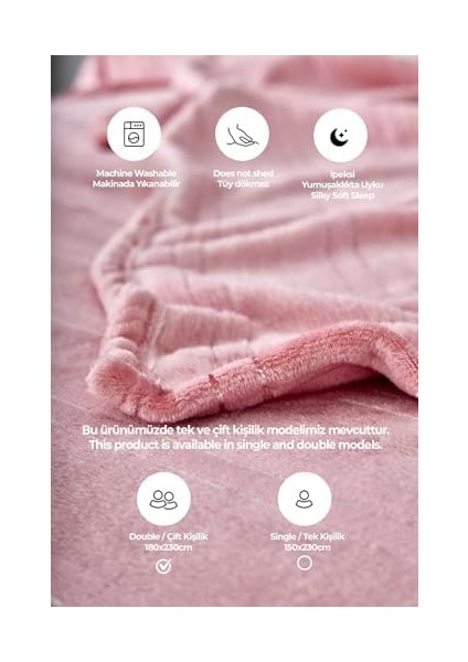 Yumuşak Çift Kişilik Battaniye 180X230 cm Pudra modelleri