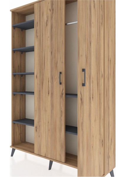 Arges Dolap 7 Raflı 2 Kapaklı Tek Askılı 132X30X195 Çam-Çam/antrasit fırsatları
