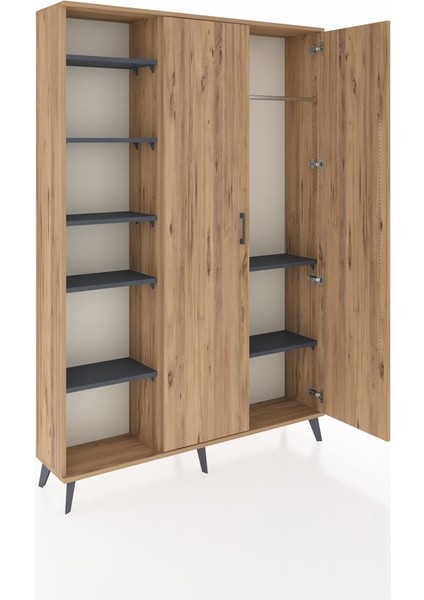 Arges Dolap 7 Raflı 2 Kapaklı Tek Askılı 132X30X195 Çam-Çam/antrasit indirimleri