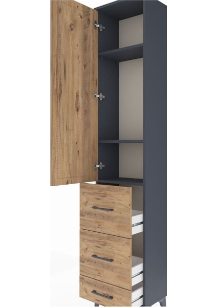 Arges Dolap 3 Raflı 3 Çekmeceli Tek Kapaklı 44X30X221 Antrasit-Çam indirimleri