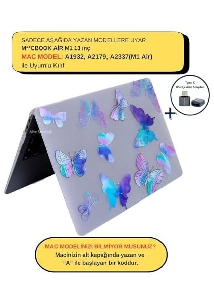 MacBook Air 13 Kılıf A1932 A2179 A2337 M1 Çip Uyumlu Mat Tpu Sert Kapak Çizilmez Lazer Uv Baskı Çiçek Desenli Canlı Renkli Koruma Mor modelleri