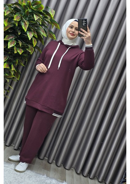 Kadın Tesettür Giyim Büyük Beden Kapşonlu Spor Ikili Takım