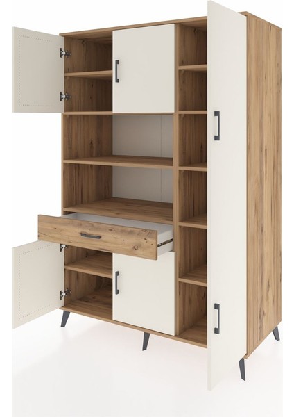 Kronos Dolap 10 Raflı Tek Çekmeceli 6 Kapaklı 132X59X195 Çam-Aytaşı/çam modelleri