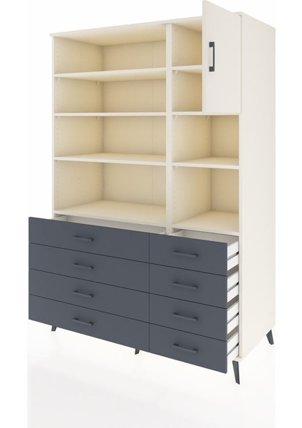 Kronos Dolap 8 Raflı 8 Çekmeceli Tek Kapaklı 132X59X195 Aytaşı-Aytaşı/antrasit modelleri