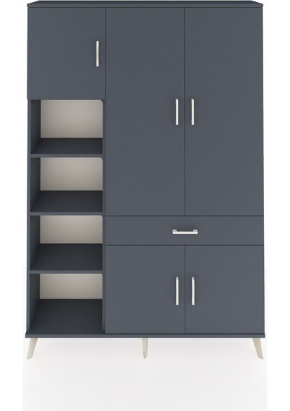 Arges Dolap 8 Raflı Tek Çekmeceli 5 Kapaklı 132X30X195 Antrasit-Antrasit/antrasit