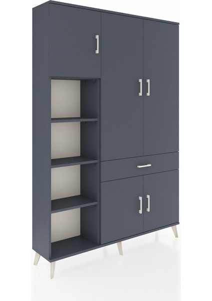 Arges Dolap 8 Raflı Tek Çekmeceli 5 Kapaklı 132X30X195 Antrasit-Antrasit/antrasit fiyatları