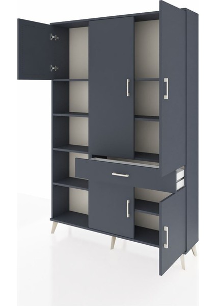 Arges Dolap 8 Raflı Tek Çekmeceli 5 Kapaklı 132X30X195 Antrasit-Antrasit/antrasit modelleri
