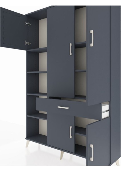 Arges Dolap 8 Raflı Tek Çekmeceli 5 Kapaklı 132X30X195 Antrasit-Antrasit/antrasit fırsatları