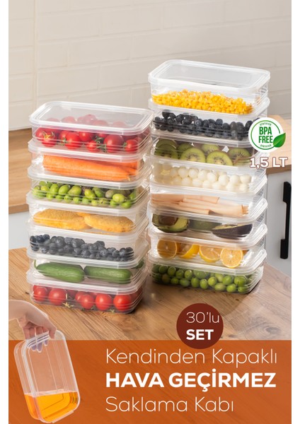 4363-30 Kendinden Kapaklı Derin Dondurucuya Uygun 30 Adet Saklama Kabı Hava Almaz Düzenleyici 1,5lt fırsatları