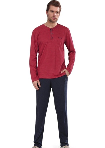 Erkek Bordo Pamuklu Likralı Penye Kutulu Erkek Çizgili Çeyizlik Pijama Takımı QP5K6E5K6R fiyatları