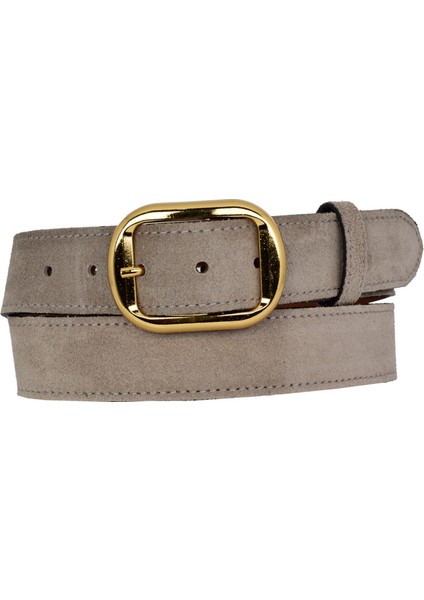 %100 Hakiki Deri, Gold Tokalı 4 cm Gri Süet Kadın Kemeri; Kot, Spor Kemer=süet.44.gri