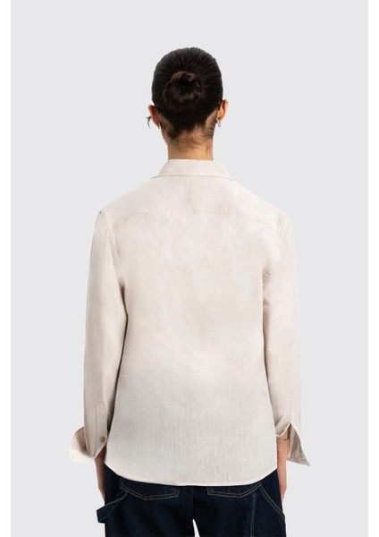 Bej Uzun Kollu Kadın Keten Gömlek fırsatları