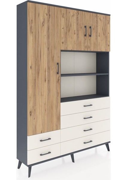 Arges Dolap 8 Raflı 6 Çekmeceli 3 Kapaklı 132X30X195 Antrasit-Çam/aytaşı fiyatları