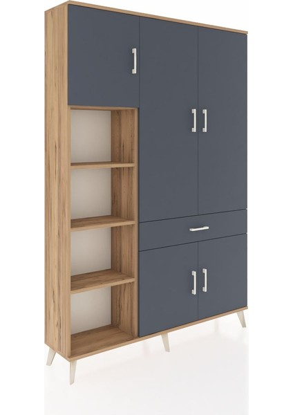 Arges Dolap 8 Raflı Tek Çekmeceli 5 Kapaklı 132X30X195 Çam-Antrasit/antrasit fiyatları