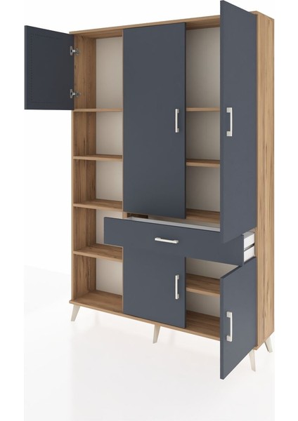 Arges Dolap 8 Raflı Tek Çekmeceli 5 Kapaklı 132X30X195 Çam-Antrasit/antrasit modelleri