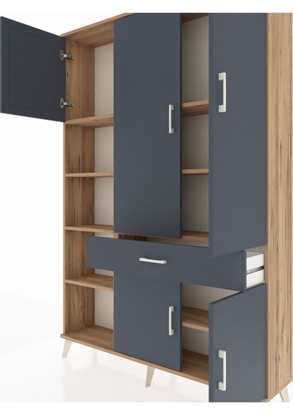 Arges Dolap 8 Raflı Tek Çekmeceli 5 Kapaklı 132X30X195 Çam-Antrasit/antrasit fırsatları