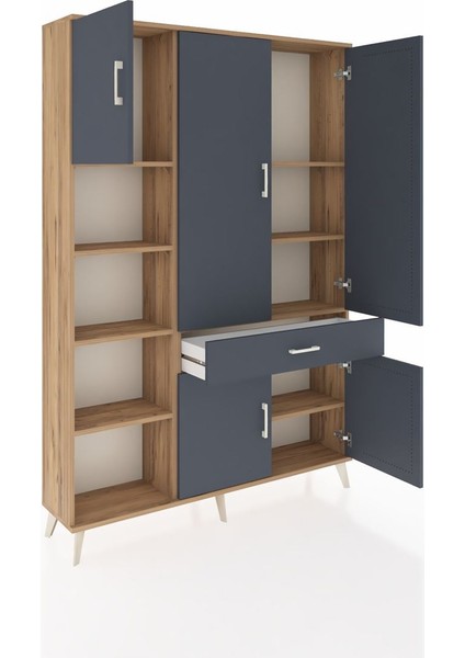 Arges Dolap 8 Raflı Tek Çekmeceli 5 Kapaklı 132X30X195 Çam-Antrasit/antrasit indirimleri