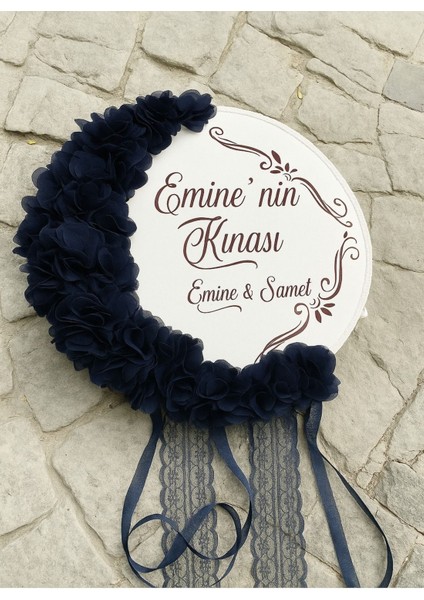 Isme Özel Deri Tef Kına Tefi Lazer Gül Süslenmiş Gelin Tefi 30 cm Vurmalı Çalgı Müzik Aleti Def Lacivert