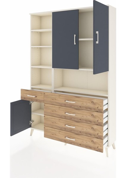 Arges Dolap 8 Raflı 5 Çekmeceli 3 Kapaklı 132X30X195 Aytaşı-Antrasit/çam modelleri