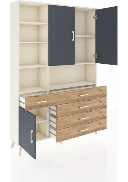 Arges Dolap 8 Raflı 5 Çekmeceli 3 Kapaklı 132X30X195 Aytaşı-Antrasit/çam indirimleri