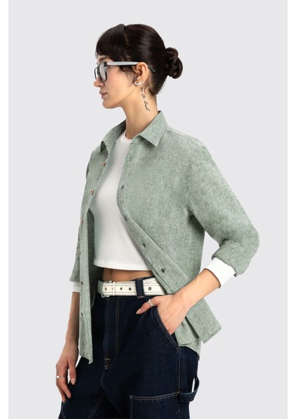Yeşil Uzun Kollu Kadın Keten Gömlek fiyatları