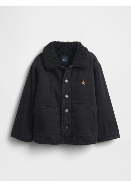Erkek Bebek Siyah Sherpa Astarlı Denim Ceket