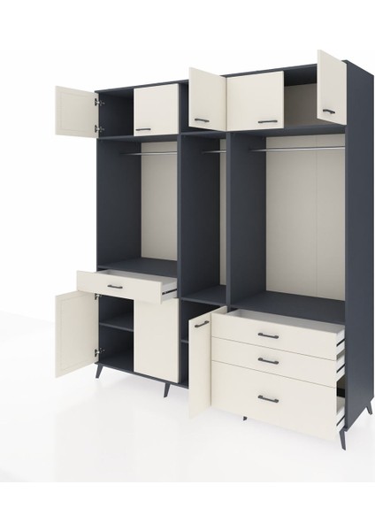 Kronos Dolap 8 Raflı 4 Çekmeceli 3 Askılı 220X59X243 Antrasit-Aytaşı/aytaşı modelleri