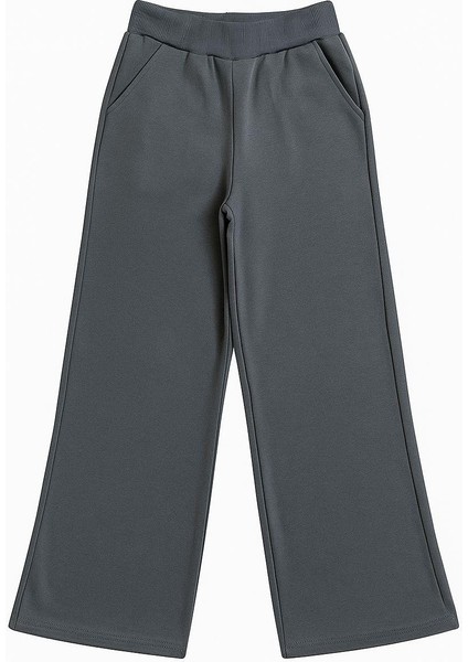 🖤 Kız Çocuk Geniş Paça Eşofman Altı (8–12 Yaş) | Şardonlu Üç Iplik Kumaş | Cepli Tasarım