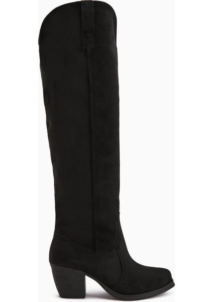 Leya Siyah Süet Topuklu Fermuarsız Çizme