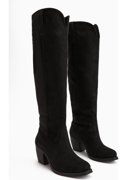 Leya Siyah Süet Topuklu Fermuarsız Çizme fiyatları