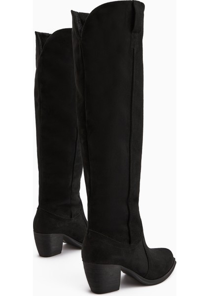 Leya Siyah Süet Topuklu Fermuarsız Çizme modelleri