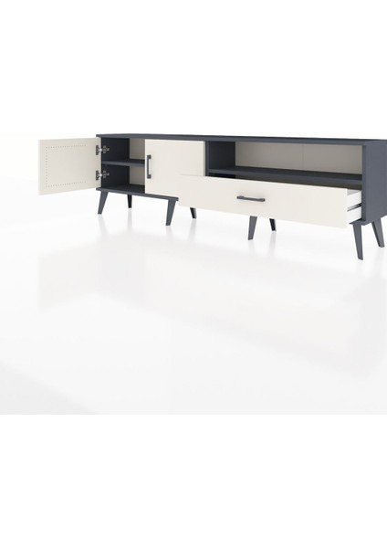 Arges Tv Ünitesi 2 Raflı Tek Çekmeceli 2 Kapaklı 176X30X51 Antrasit-Aytaşı/aytaşı modelleri