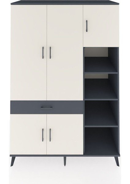 Kronos Dolap 10 Raflı Tek Çekmeceli 5 Kapaklı 132X59X195 Antrasit-Aytaşı/antrasit