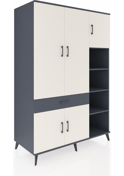 Kronos Dolap 10 Raflı Tek Çekmeceli 5 Kapaklı 132X59X195 Antrasit-Aytaşı/antrasit fiyatları