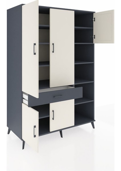 Kronos Dolap 10 Raflı Tek Çekmeceli 5 Kapaklı 132X59X195 Antrasit-Aytaşı/antrasit indirimleri
