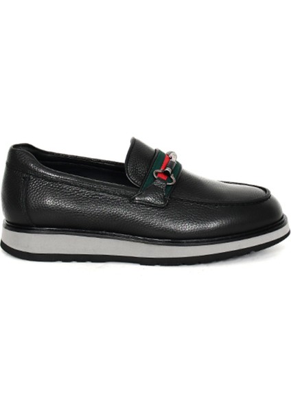 Hakiki Deri Kalın Tabanlı Siyah Loafer Erkek Ayakkabı Eva Taban - 3718