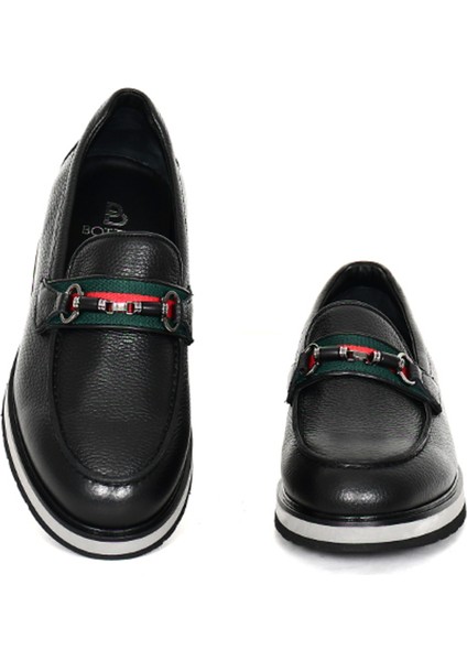 Hakiki Deri Kalın Tabanlı Siyah Loafer Erkek Ayakkabı Eva Taban - 3718 modelleri